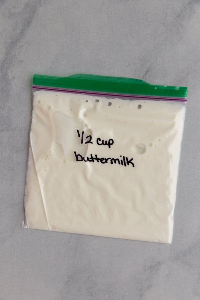 half cup buttermilk in a ziptop bag