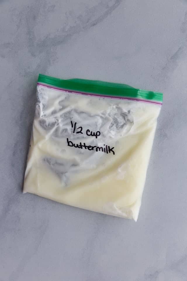 half cup frozen buttermilk in a ziptop bag