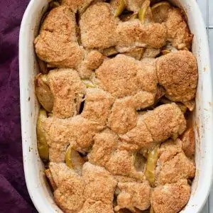 overhead view of fresh baked homemade apple cobbler