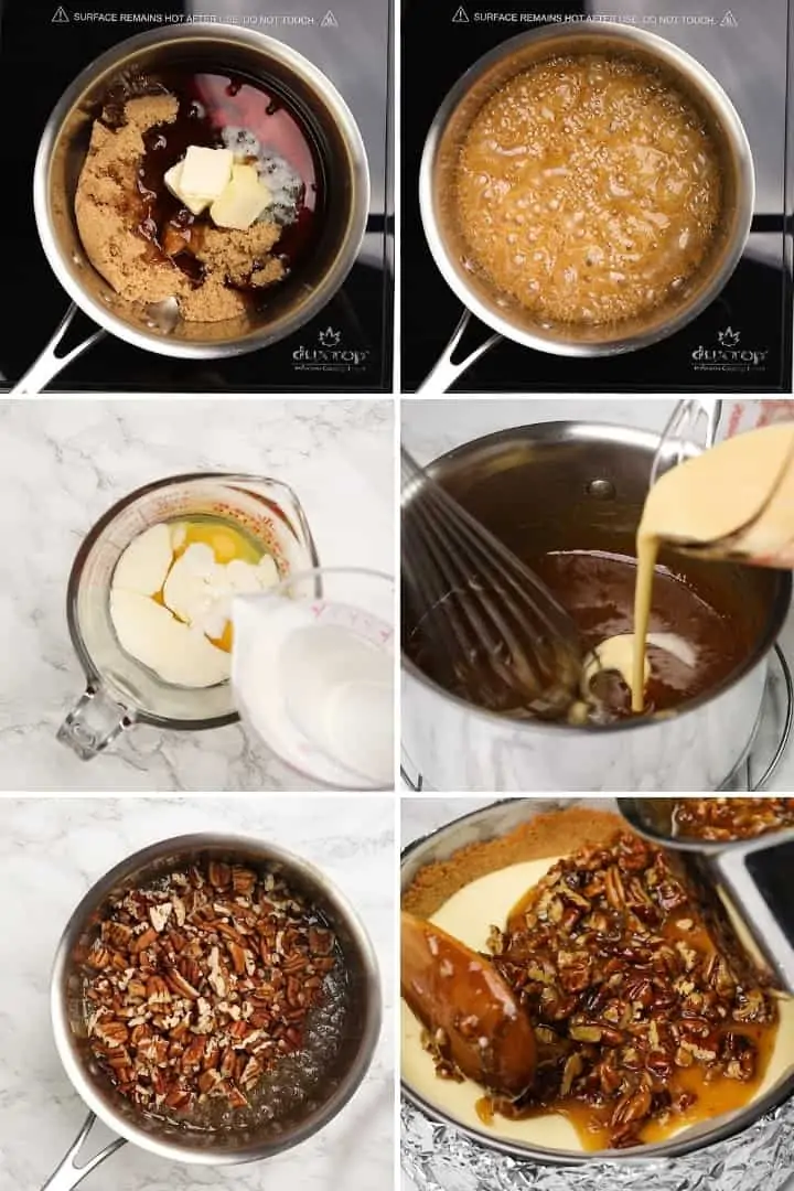 process shots for making pecan pie topping