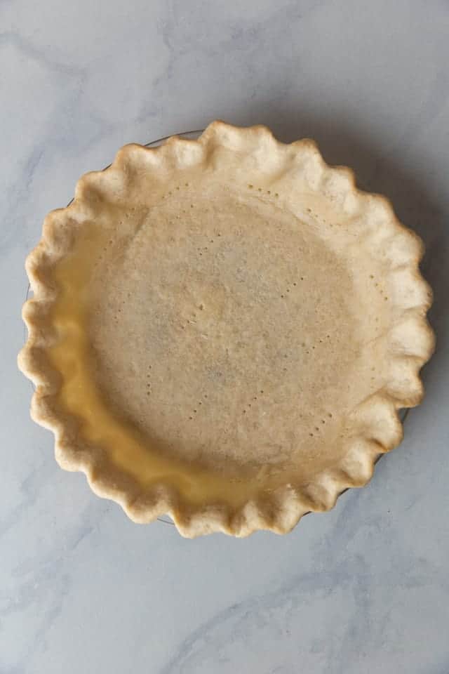 overhead view of a baked pie shell