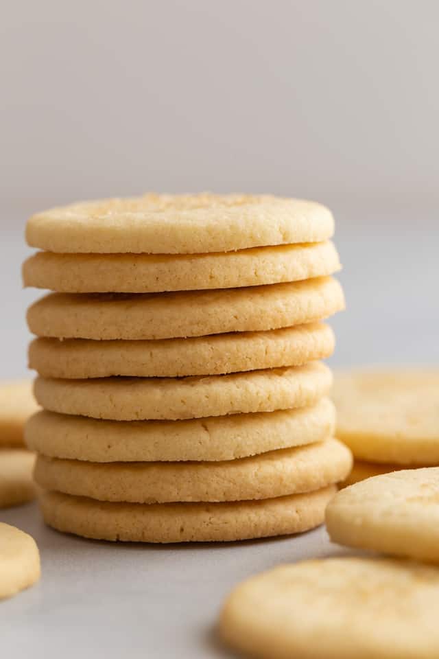 side view of a stack of basic butter cookies