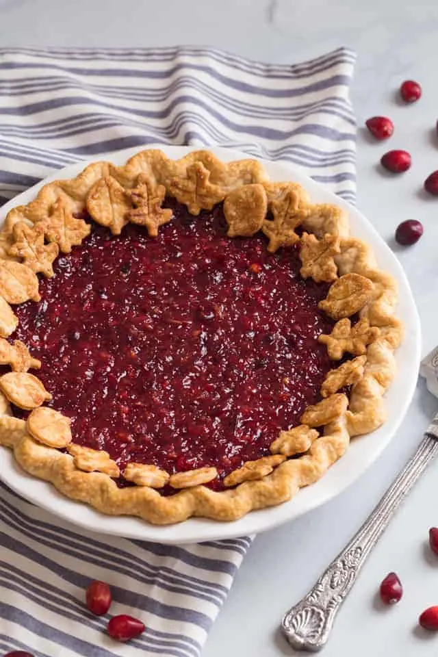 high angle view of a whole cranberry pie