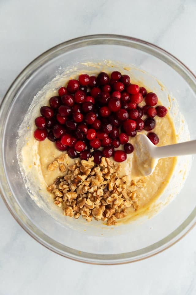 bread batter with cranberries and walnuts