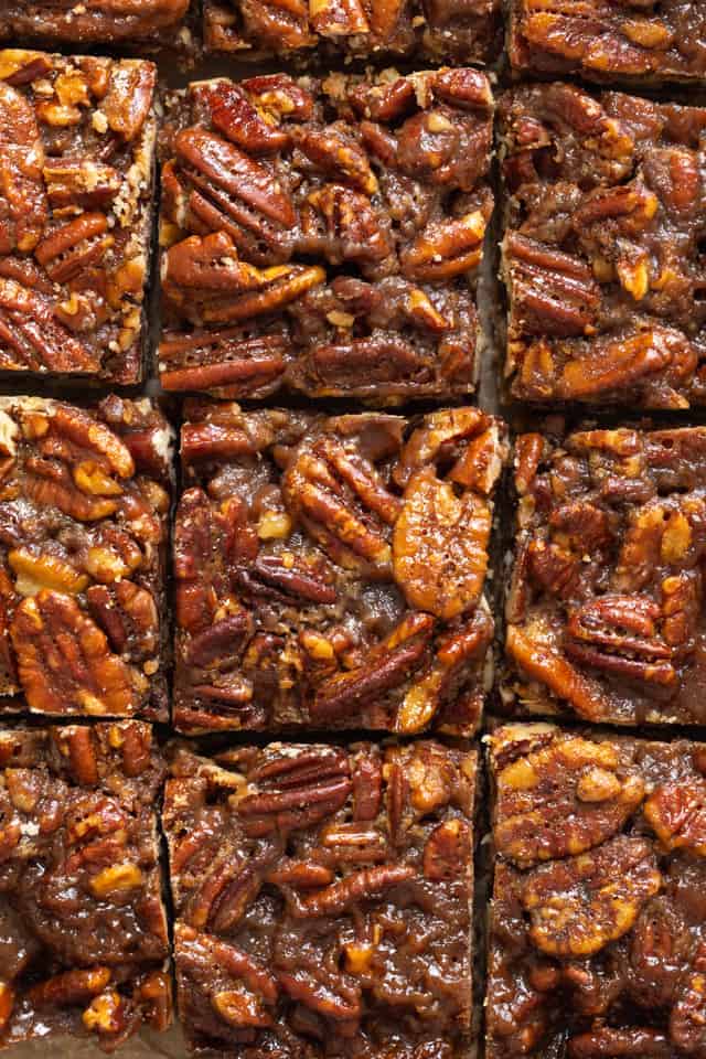 overhead closeup of pecan pie bars