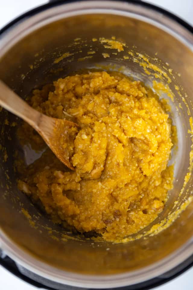 overhead view of pumpkin coconut halwa in an Instant Pot