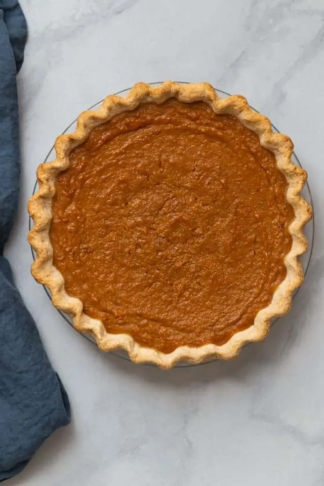 overhead view of sweet potato pie