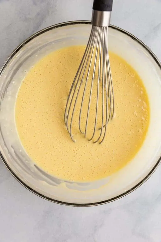 cake batter in a glass bowl