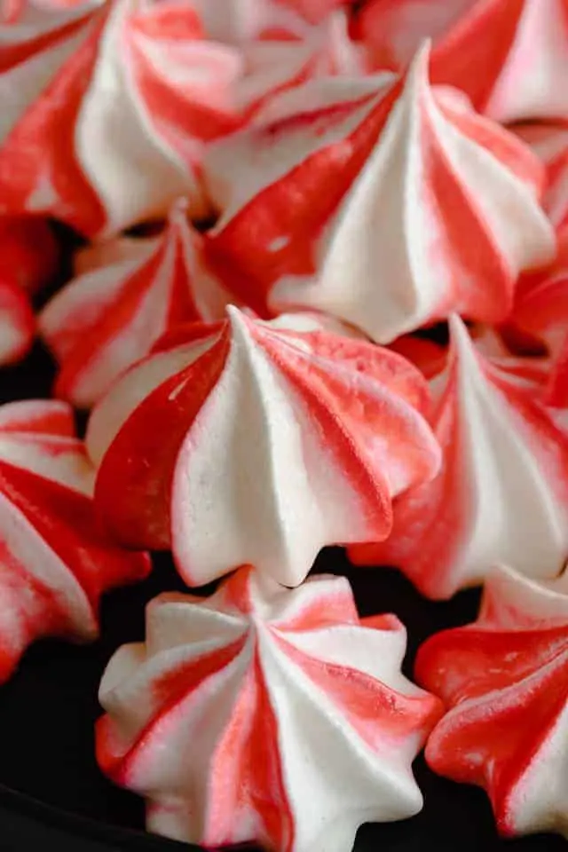 close up of peppermint meringue cookies