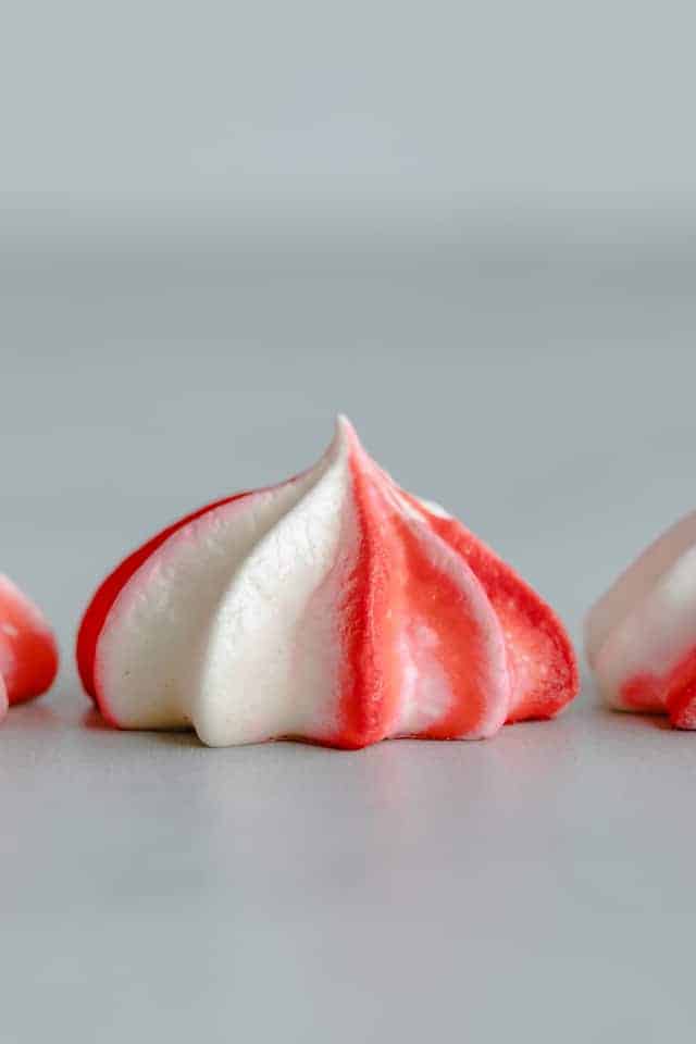 side view of peppermint meringue cookie