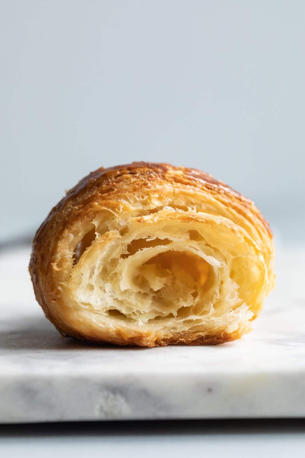 Close up of the inside of a croissant