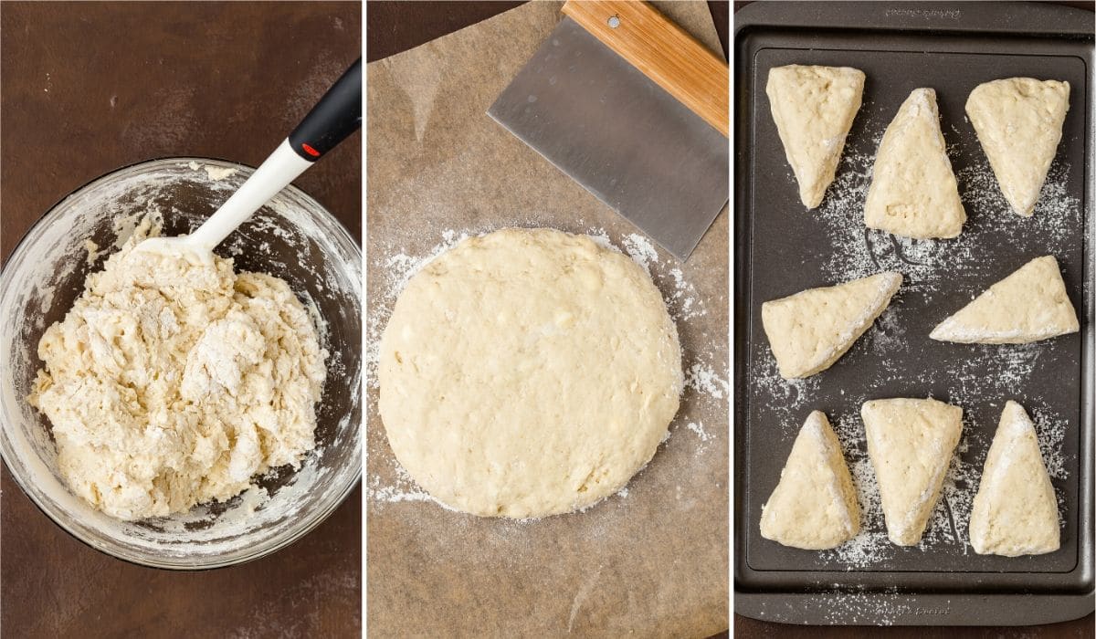 Process shots showing how to make soft scones.