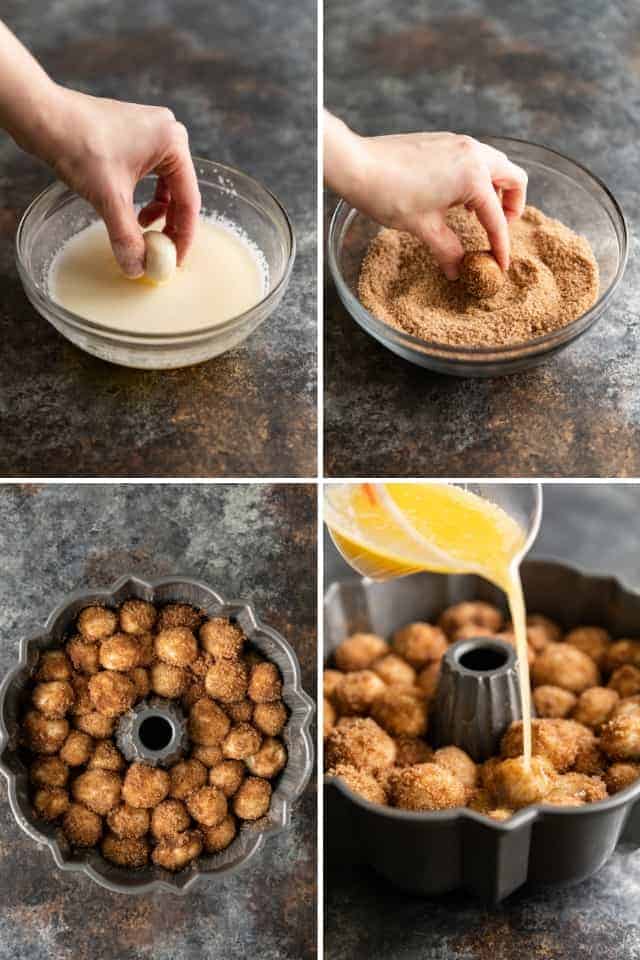 process shots showing how to make monkey bread