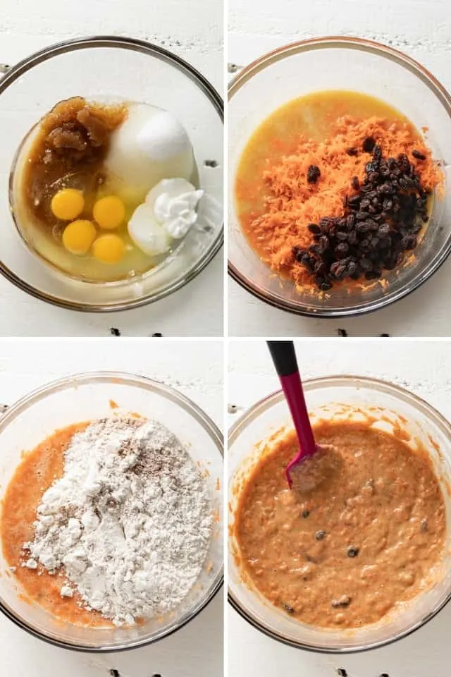 process shots showing how to make carrot cake