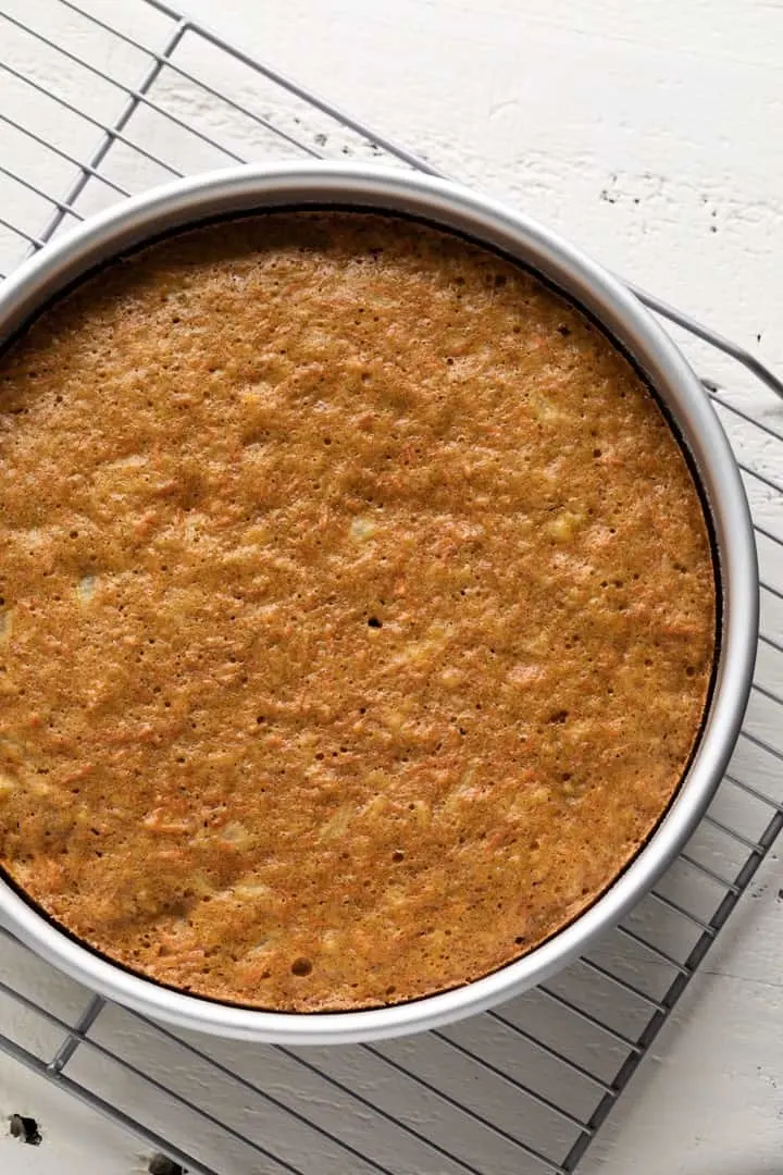 pineapple carrot cake in cake pan