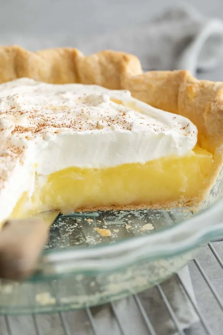 closeup of the inside of a sliced vinegar pie