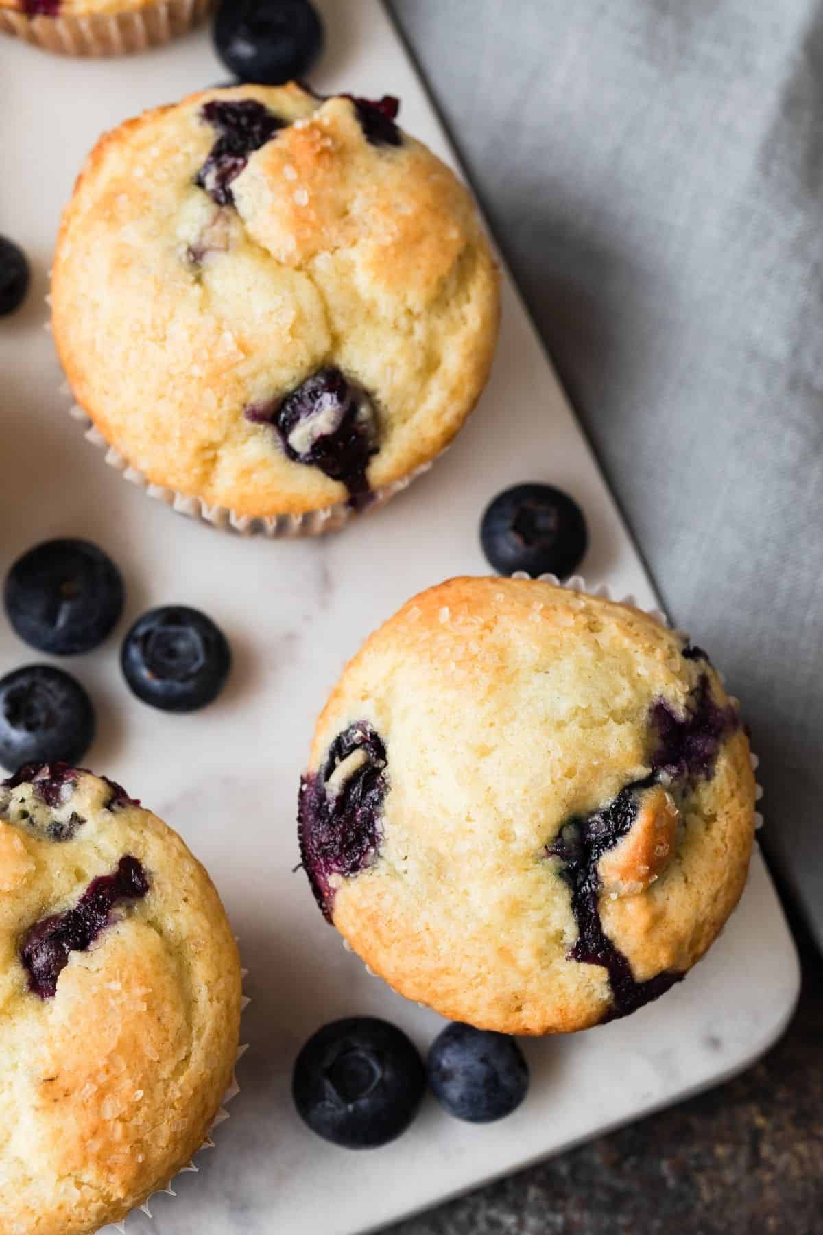 close up of blueberry muffins