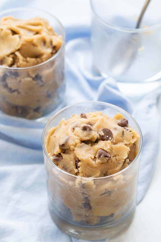 edible cookie dough in a glass cup