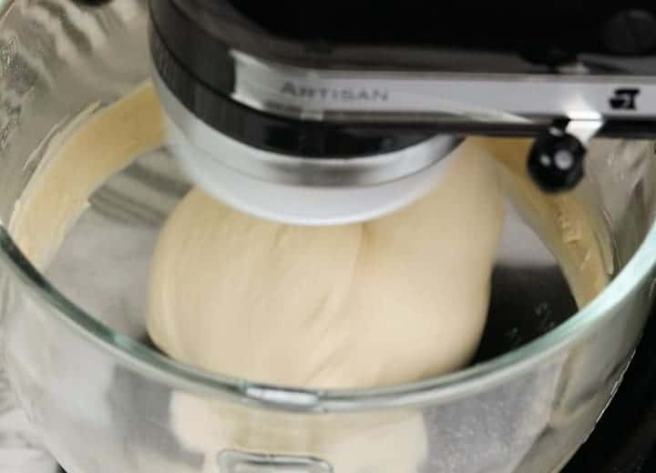 pizza dough mixed with a stand mixer