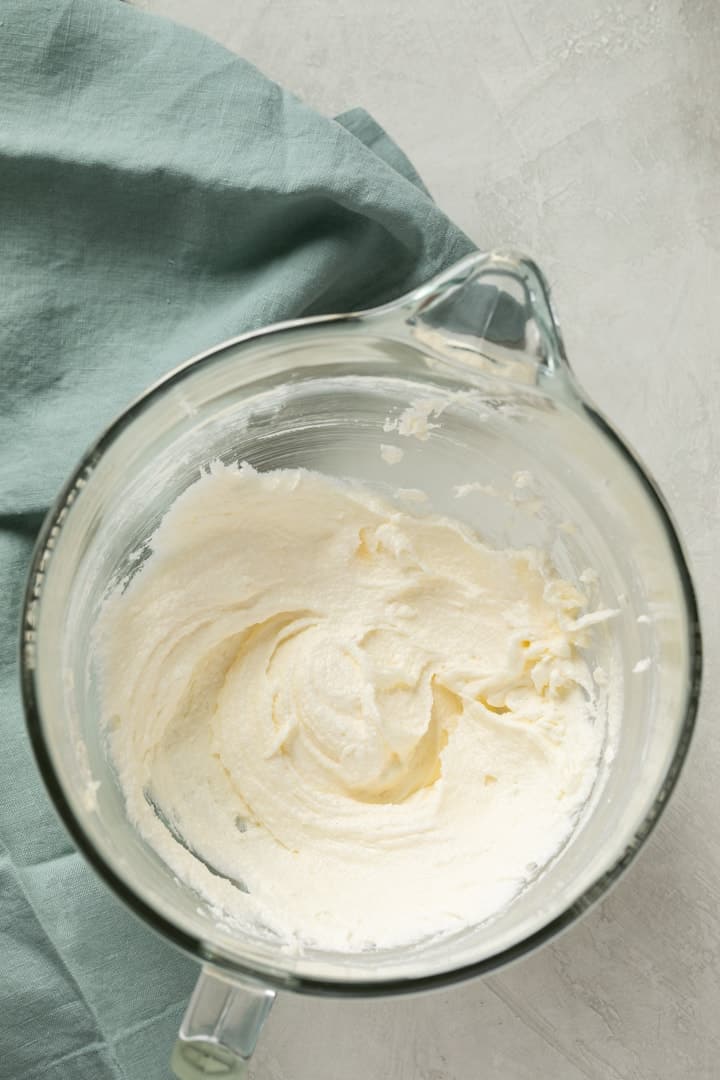 creamed butter, oil, and sugar in a glass bowl