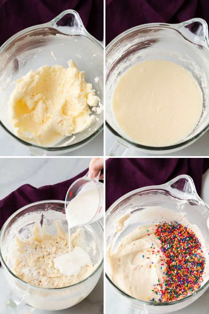 process shots for making funfetti cake batter
