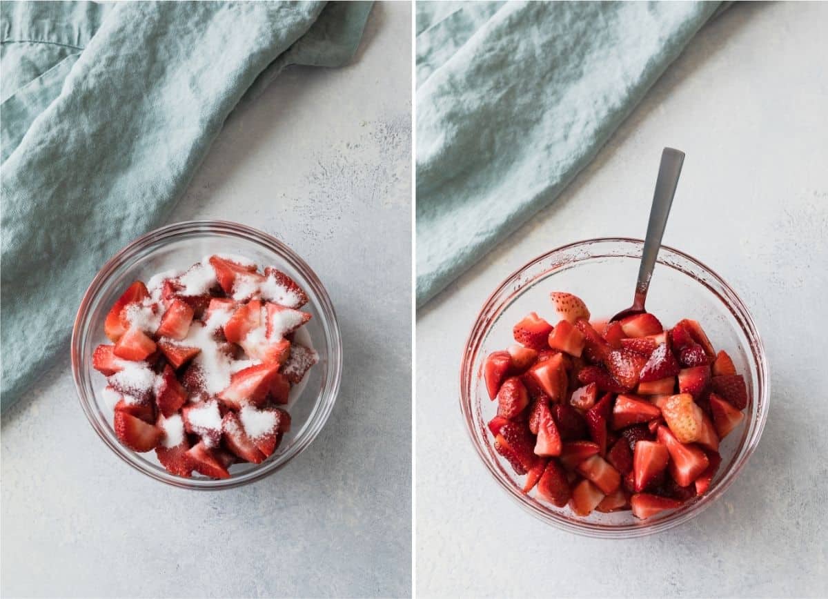 macerated strawberries process shots