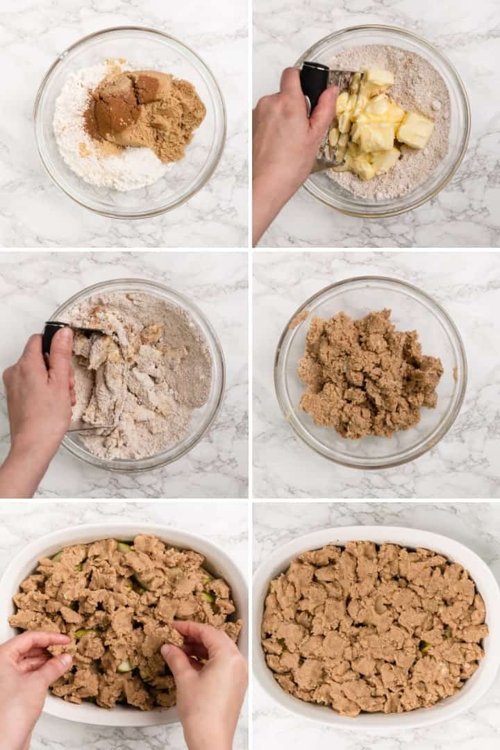 process shots for making apple crumble topping