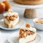 apple pie cheesecake on a white plate