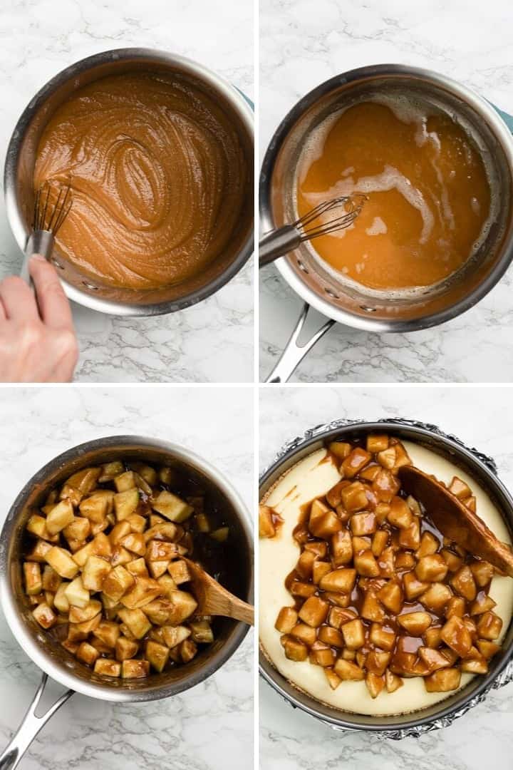 process shot for making apple pie cheesecake topping