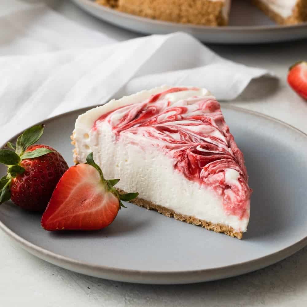 No bake strawberry cheesecake with fresh strawberries.