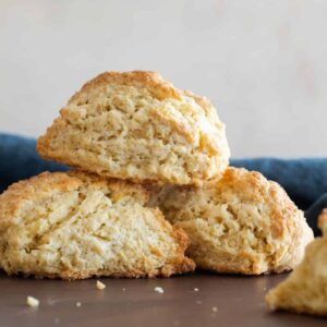 Soft plain scones stacked two high