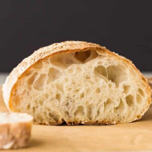 Close up showing cut face of ciabatta bread