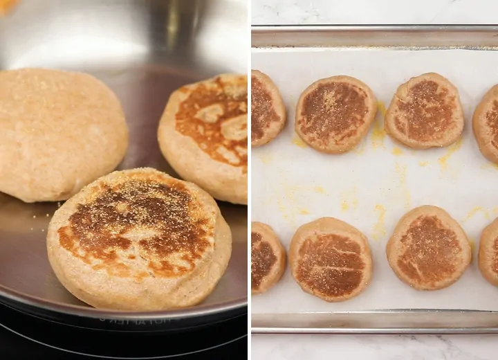 process shots for baking whole wheat English muffins