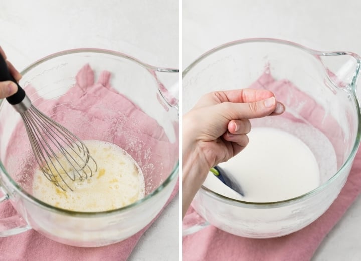 heating egg whites and sugar in glass bowl
