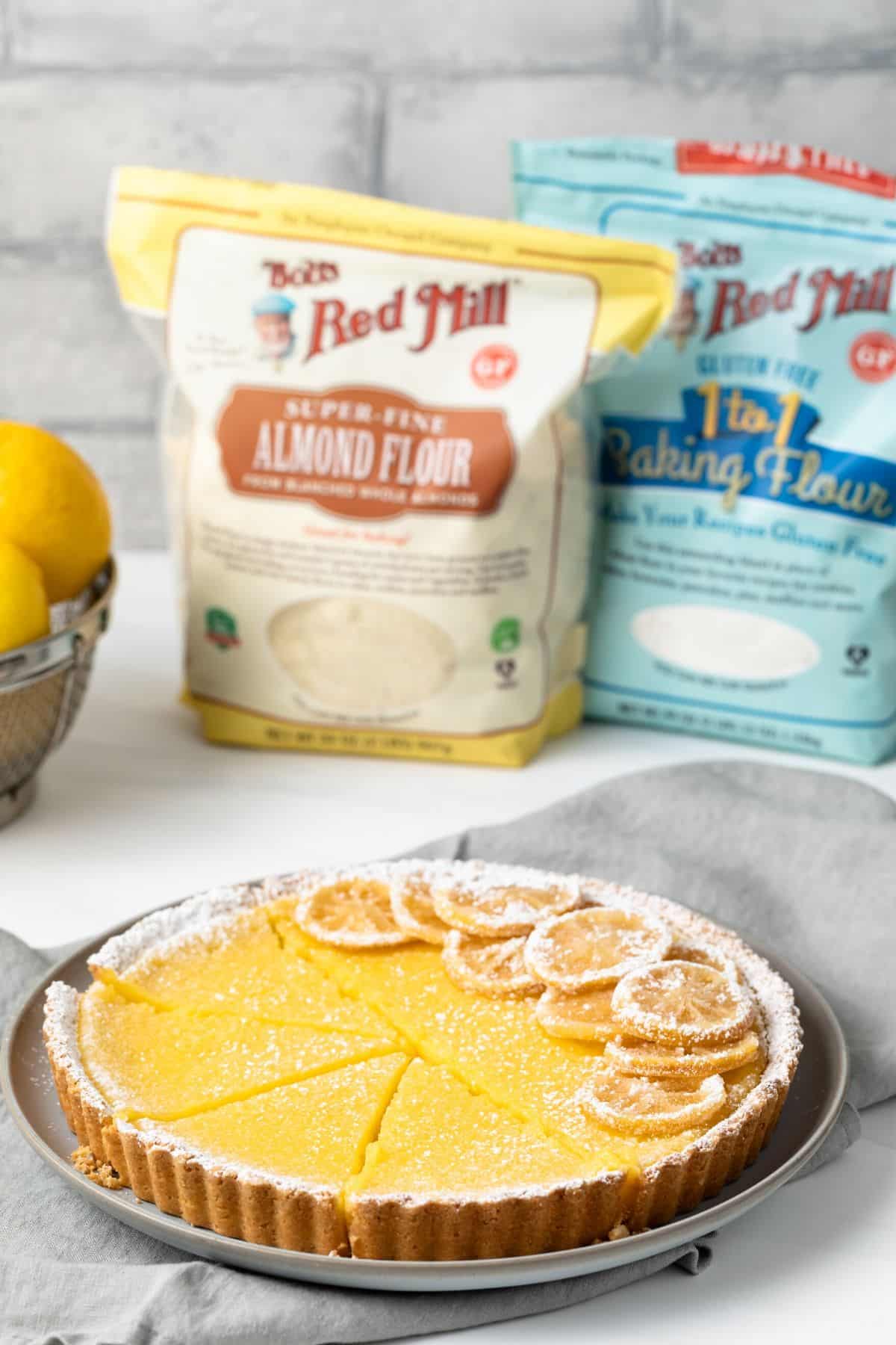 Lemon tart made with Bob's Red Mill flours.