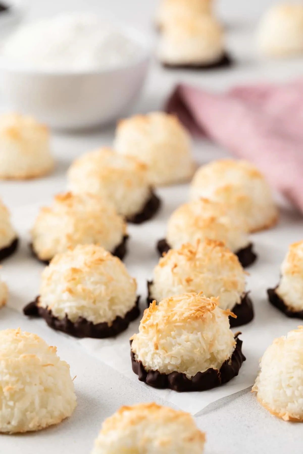 chocolate coconut macaroons on parchment paper