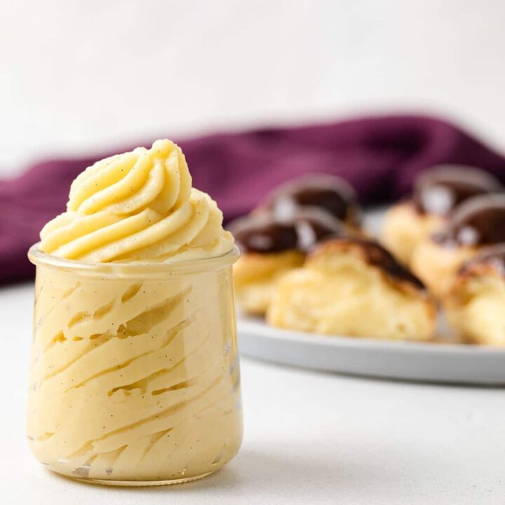 Pastry cream in a glass jar.