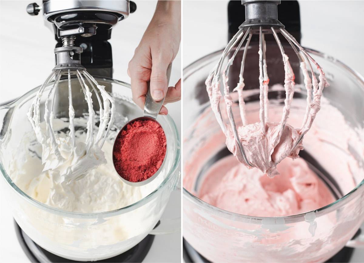 strawberry powder added to Swiss meringue buttercream