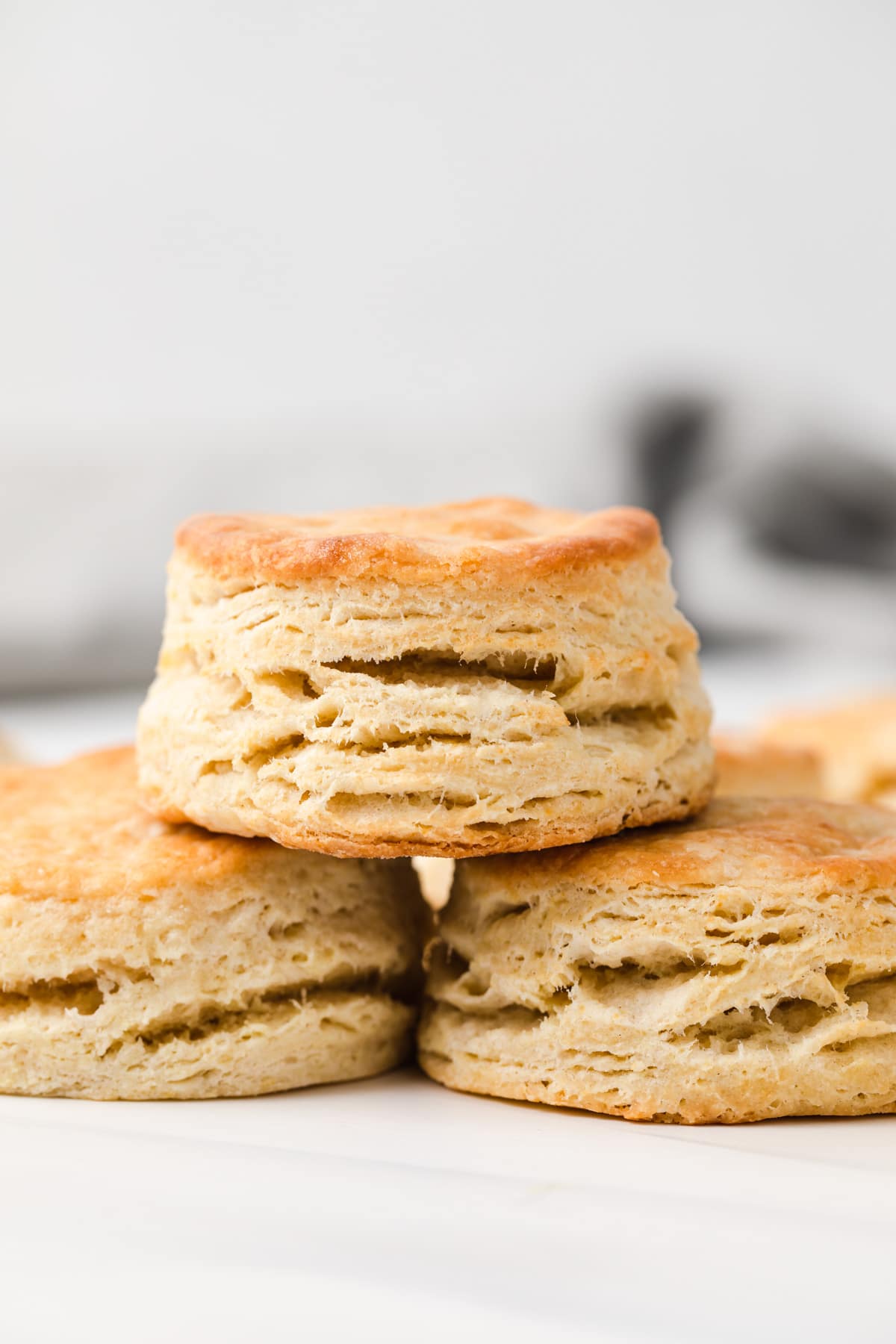 closeup of three biscuits