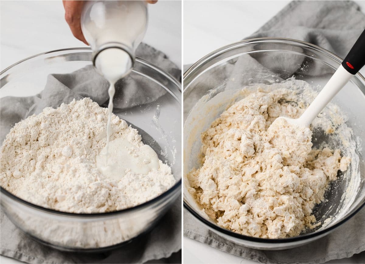 process shots showing milk mixed into dough
