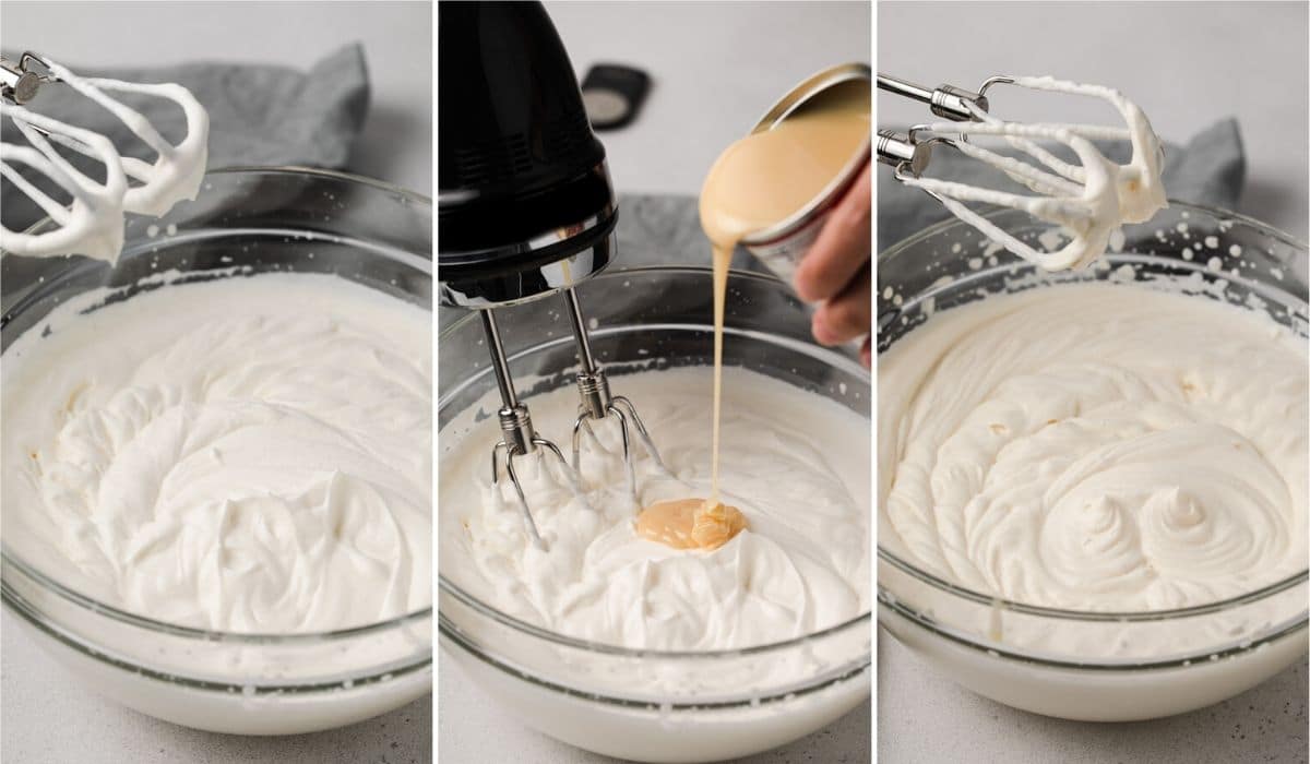 process shots showing how to make no churn ice cream base