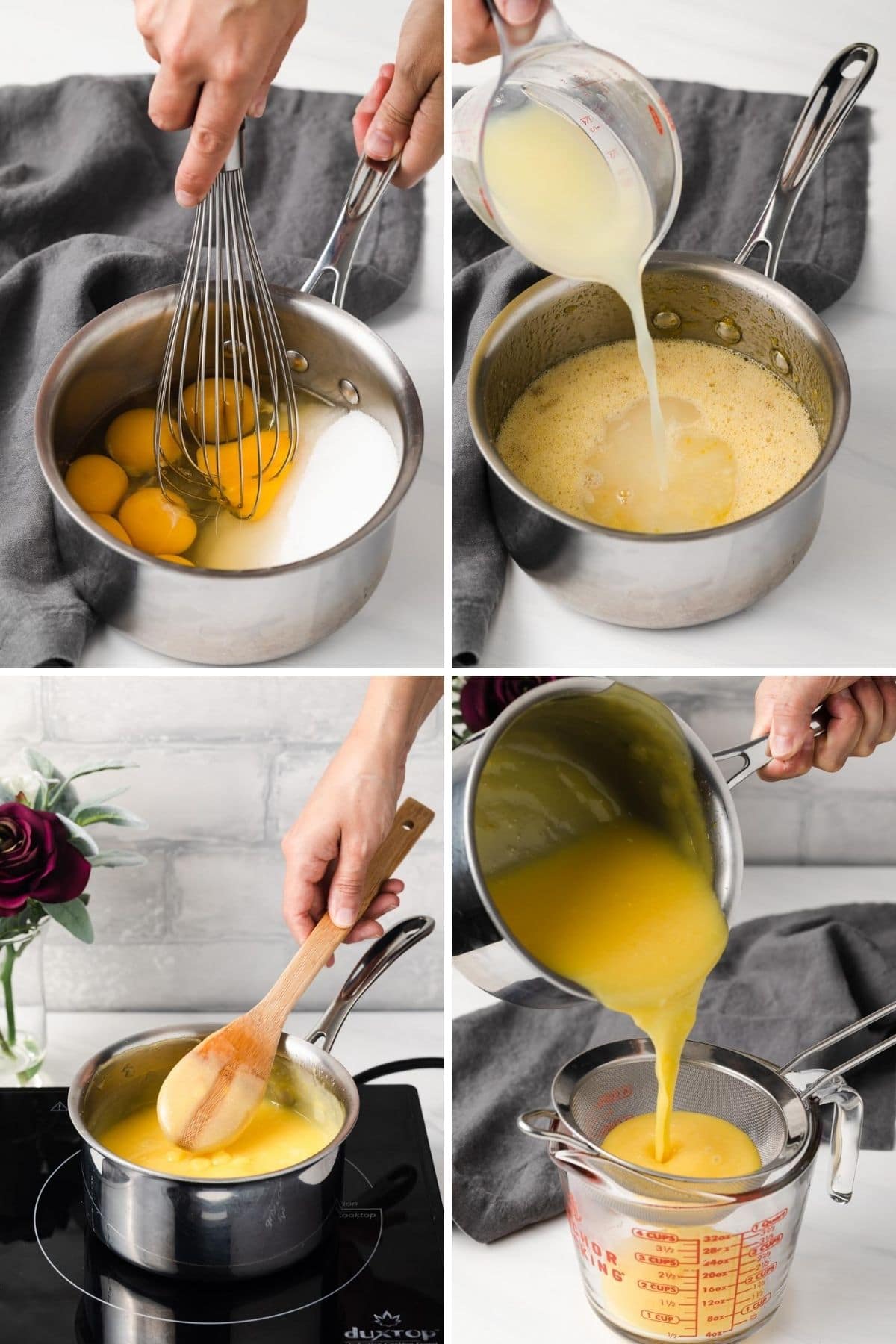 process shots showing how to make filling for lemon bars