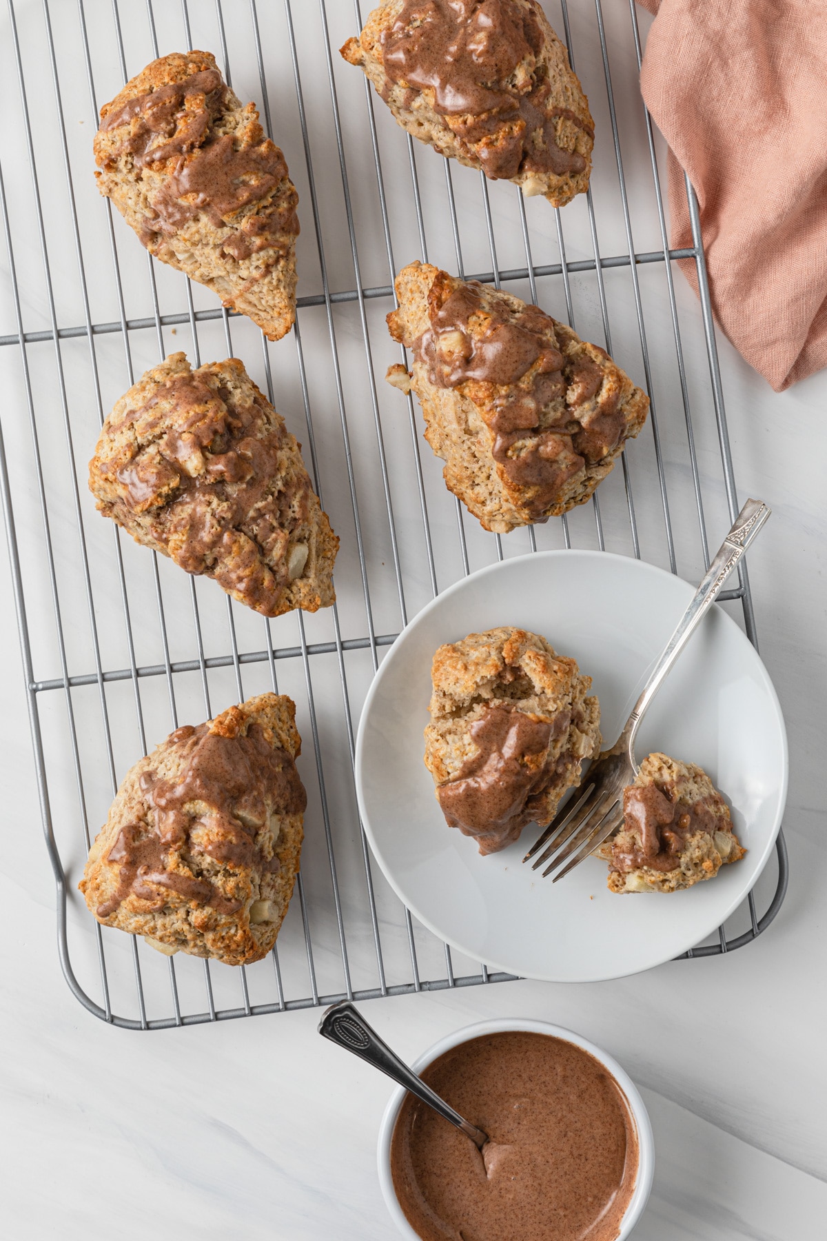 overhead of chai pear scones on wire rack
