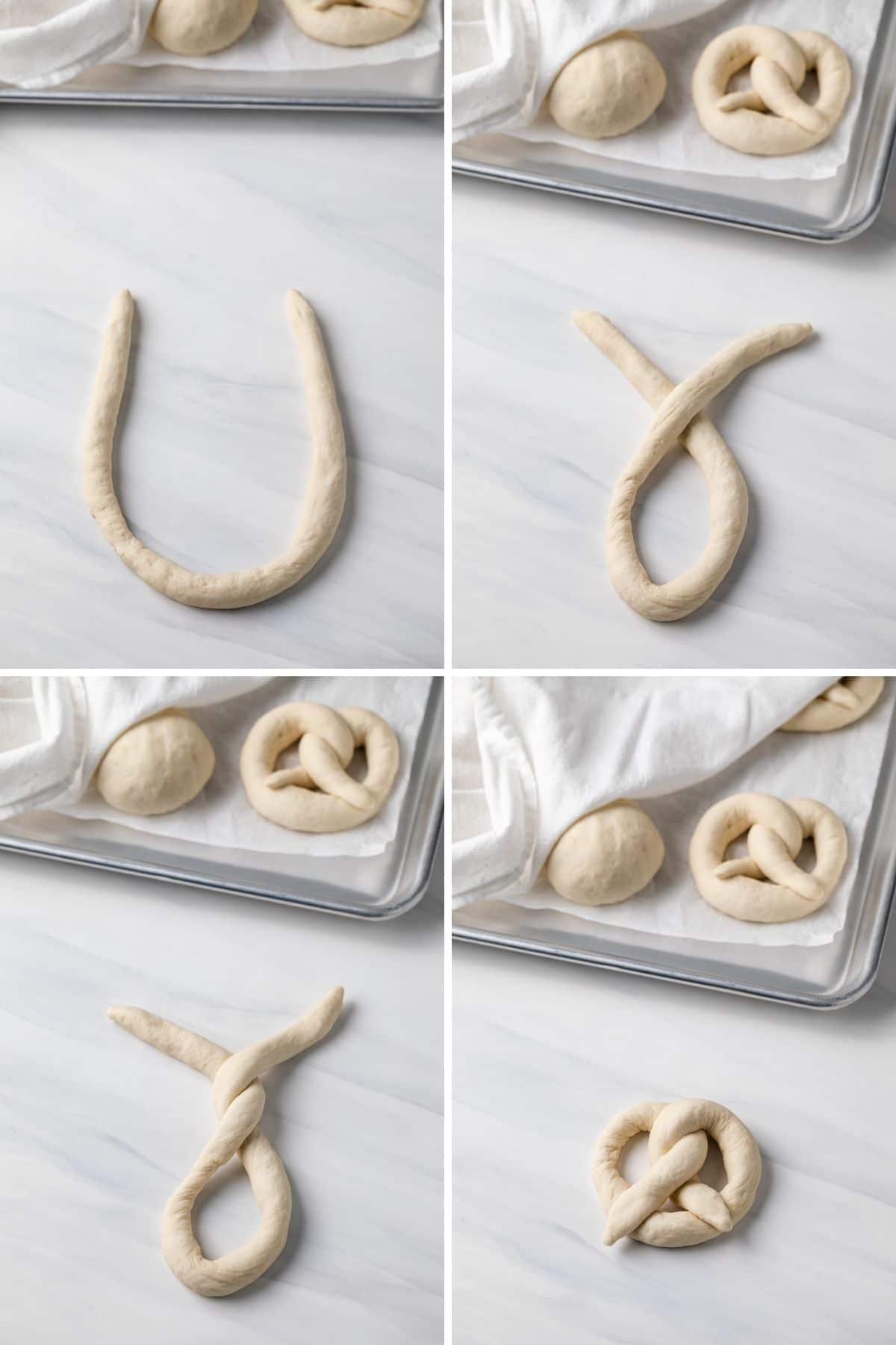 process shots showing how to shape pretzels
