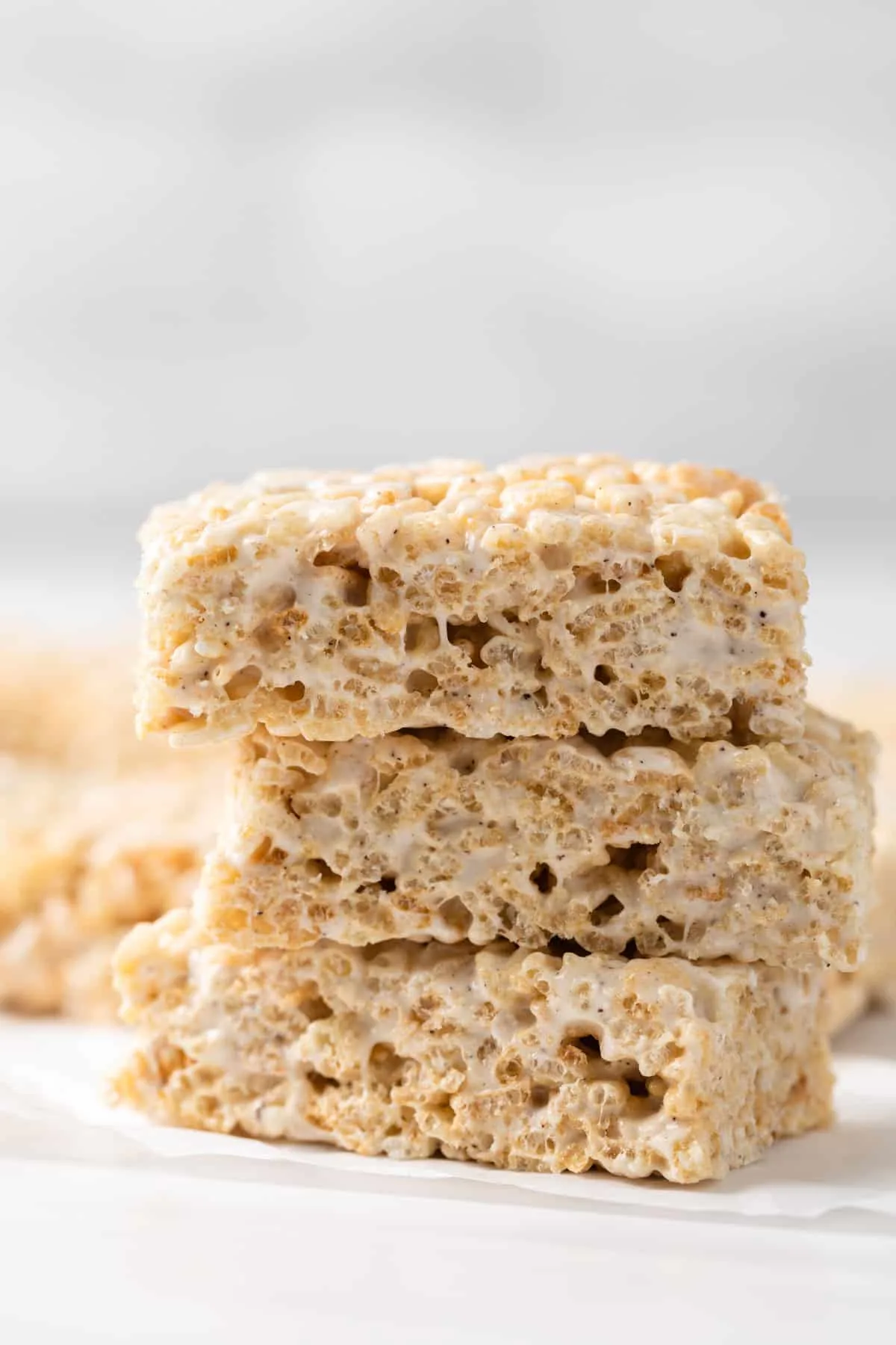 three rice krispie treats stacked