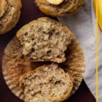 Zucchini banana muffins Pinterest image with text overlay.