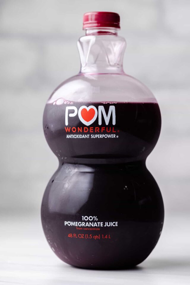 Bottle of pomegranate juice.