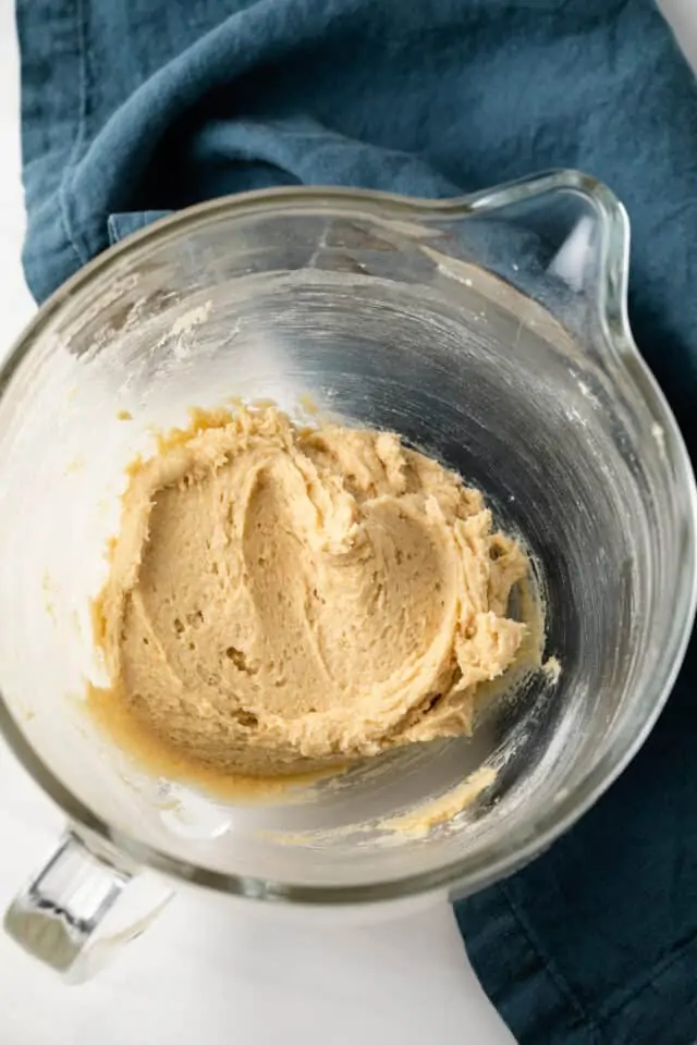 Cookie dough in a mixing bowl