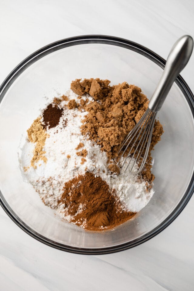 Flour, brown sugar, and spices in large mixing bowl.