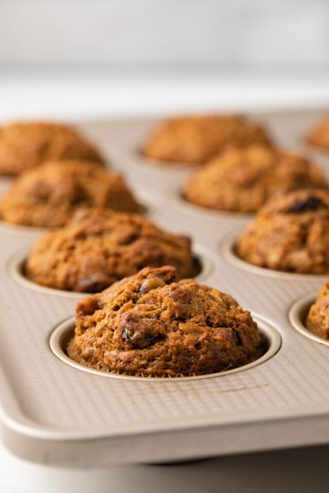 Baked muffins in muffin pan.